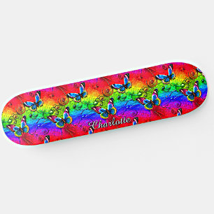 Naam toevoegen: Butterflies op Blue Yellow Red Sun Persoonlijk Skateboard