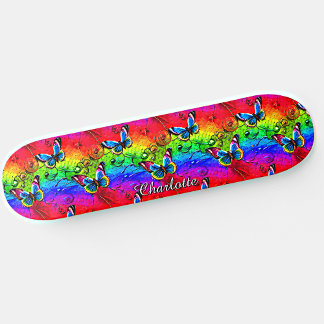 Naam toevoegen: Butterflies op Blue Yellow Red Sun Persoonlijk Skateboard