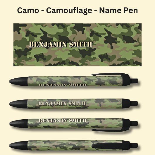 Naam toevoegen, Camo Brown Olive Green Zwarte Inkt Pen