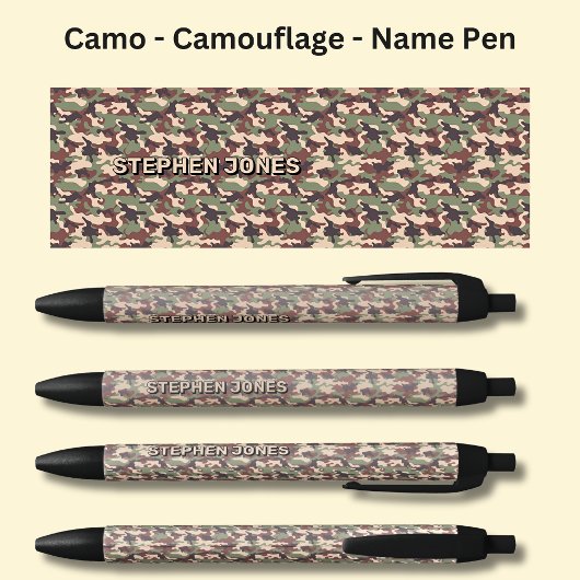 Naam toevoegen, Camo Desert Brown Sand Zwarte Inkt Pen
