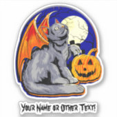 Naam toevoegen Cat Wings Pumpkin Moon Halloween Sticker (Voorkant)