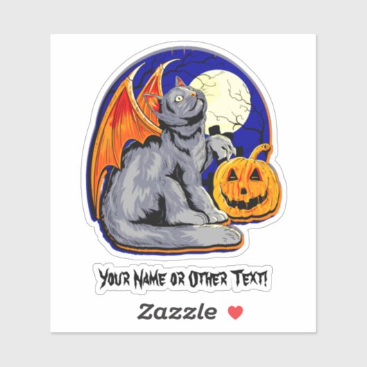 Naam toevoegen Cat Wings Pumpkin Moon Halloween Sticker (Vel)