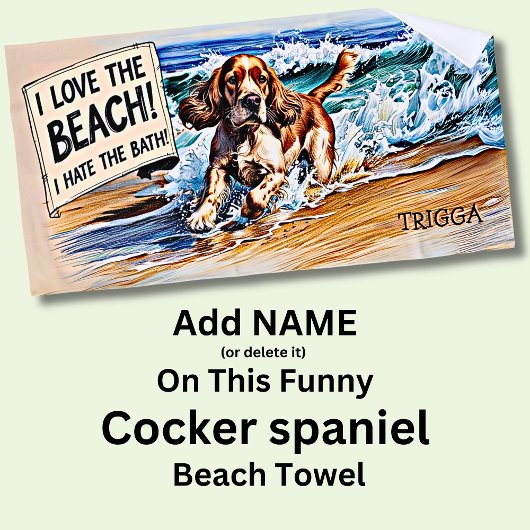 Naam toevoegen, Cocker Spaniel Splashing in Waves  Strandlaken