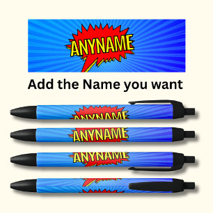 Naam toevoegen Comic Book Style Tekst Blauw Rood G Zwarte Inkt Pen