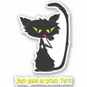 Naam toevoegen: Cute Black Cat Red Tongue Yellow E Sticker