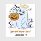 Naam toevoegen: Cute Ghost Pumpkin Cauldron Halo B Sticker (Vel)