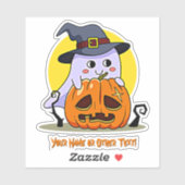 Naam toevoegen: Cute Ghost Pumpkin Moon Witch Pet Sticker (Vel)