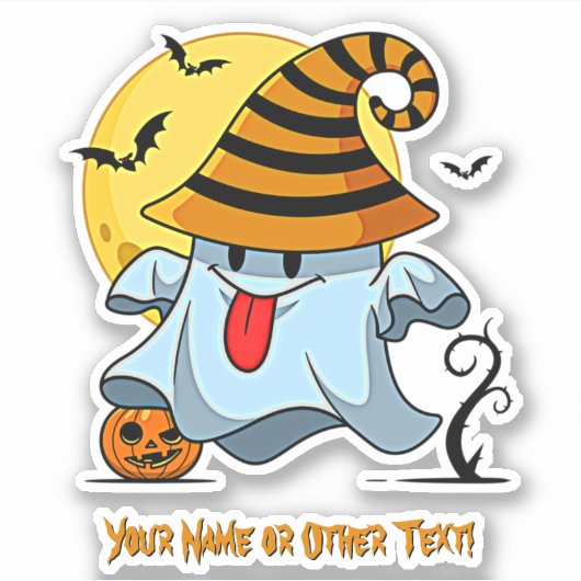 Naam toevoegen: Cute Ghost Pumpkin Moon Witch Pet  Sticker (Voorkant)