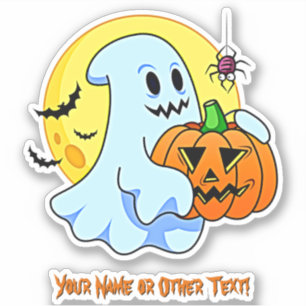 Naam toevoegen: Cute Ghost Pumpkin Spider Moon Bat Sticker