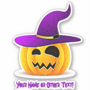Naam toevoegen: Cute Halloween Pumpkin Paarse Witc Sticker