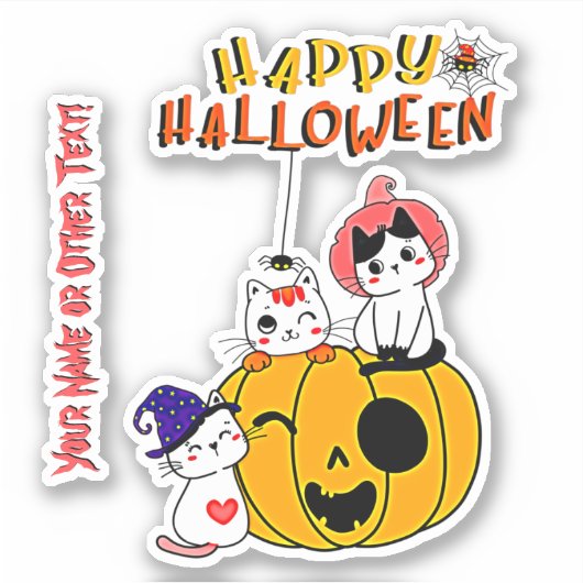 Naam toevoegen: Cute Kittens Pumpkin Spiders Web P Sticker (Voorkant)