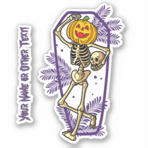 Naam toevoegen: Cute Pumpkin Head Skeleton Skull C Sticker