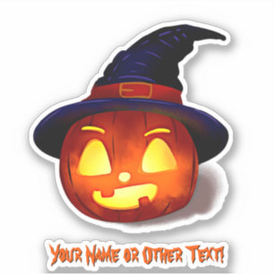 Naam toevoegen: Cute Pumpkin Witch Pet met Geel Li Sticker