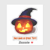 Naam toevoegen: Cute Pumpkin Witch Pet met Geel Li Sticker (Vel)