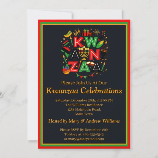 Naam toevoegen Datum Details Kwanzaa 7 Kandels Par Kaart (Voorkant)