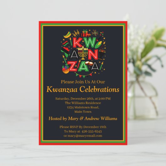 Naam toevoegen Datum Details Kwanzaa 7 Kandels Par Kaart (Staand voorkant)