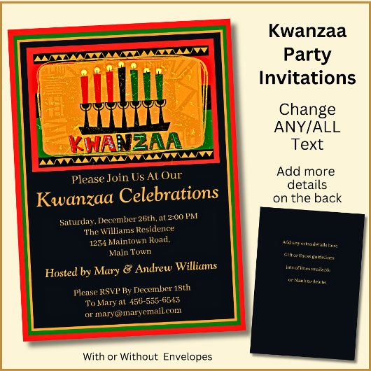 Naam toevoegen Datum Details Kwanzaa Kandles Party Kaart