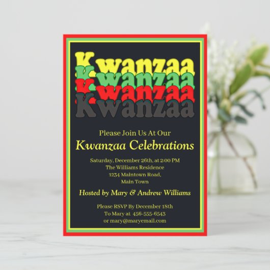 Naam toevoegen Datum Details Kwanzaa Party Uitnodi Kaart (Staand voorkant)