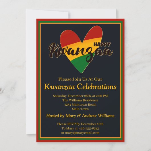 Naam toevoegen Details Happy Kwanzaa Heart, Partij Kaart (Voorkant)