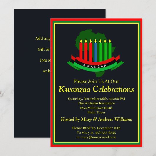 Naam toevoegen Details Kwanzaa Kandles Africa Part Kaart (Voorkant / Achterkant)