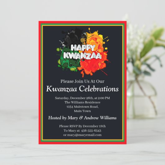 Naam toevoegen Details Kwanzaa Paint Splash, Parti Kaart (Staand voorkant)