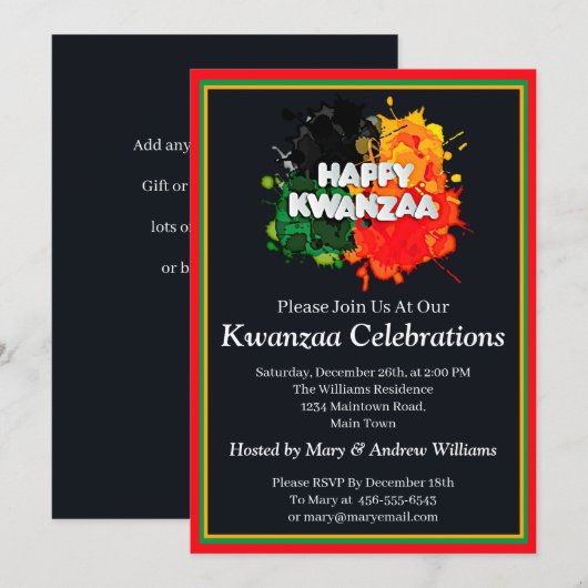 Naam toevoegen Details Kwanzaa Paint Splash, Parti Kaart (Voorkant / Achterkant)