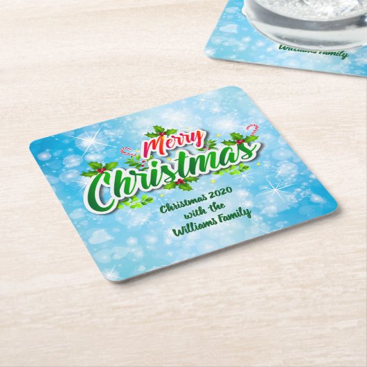 Naam toevoegen die overeenkomt met kerstblauw kartonnen onderzetters (Schuin)