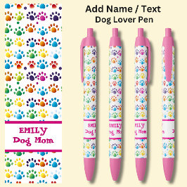 Naam toevoegen, 'Dog Mom', Dog Rainbow Paw Prints Zwarte Inkt Pen