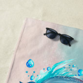 Naam toevoegen: Dolphin zwemmen met Bubbles Pink B Strandlaken (In situ)