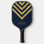 Naam toevoegen Donkerblauw en Faux Gold Chevron Pickleball Paddle (Voorkant)