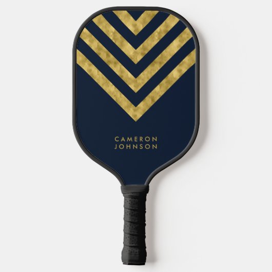 Naam toevoegen Donkerblauw en Faux Gold Chevron Pickleball Paddle (Achterkant)