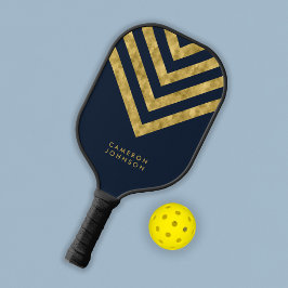 Naam toevoegen Donkerblauw en Faux Gold Chevron Pickleball Paddle