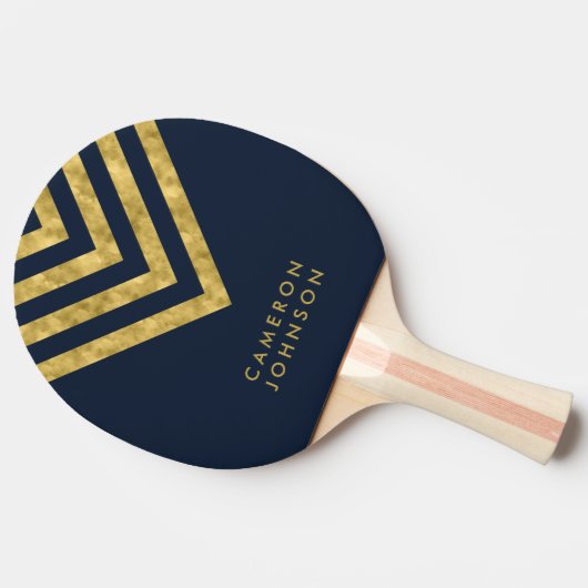 Naam toevoegen Donkerblauw en Faux Gold Chevron Tafeltennisbatje (Zijkant)
