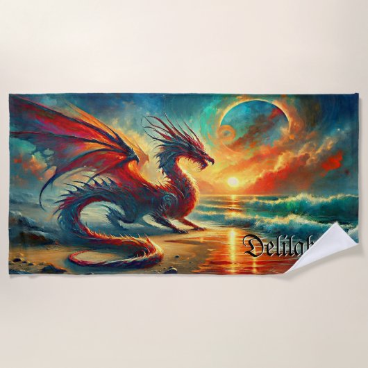 Naam toevoegen, Dragon on Beach at Sunset Strandlaken (Voorkant)