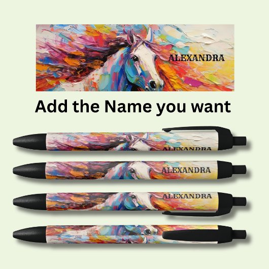 Naam toevoegen, Dramatische witte paard schilderij Zwarte Inkt Pen