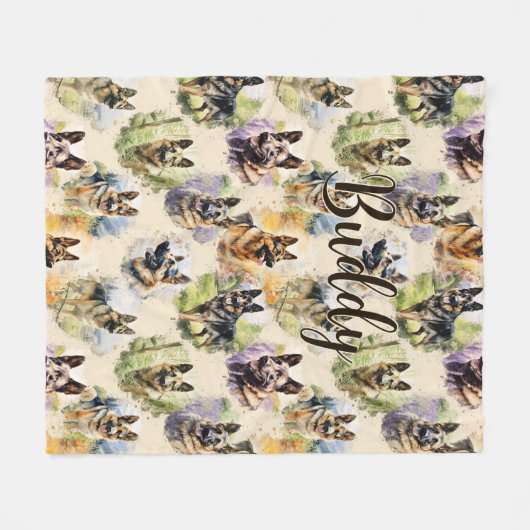 Naam toevoegen, Duitse herder Fleece Deken (Voorkant (Horizontaal))