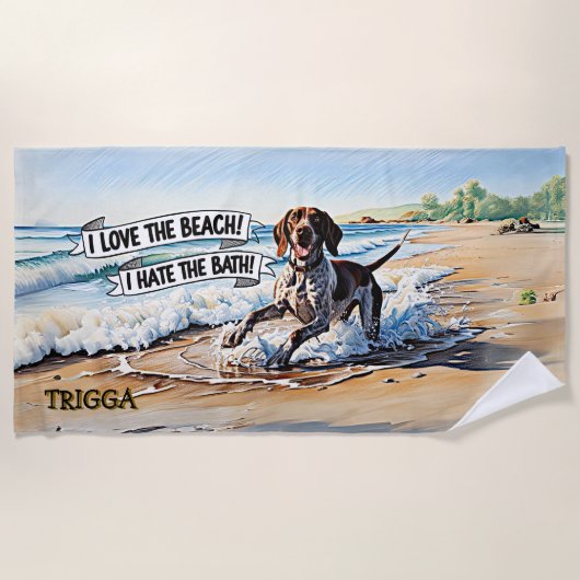 Naam toevoegen, Duitse kortharige aanwijzer in gol Strandlaken (Voorkant)