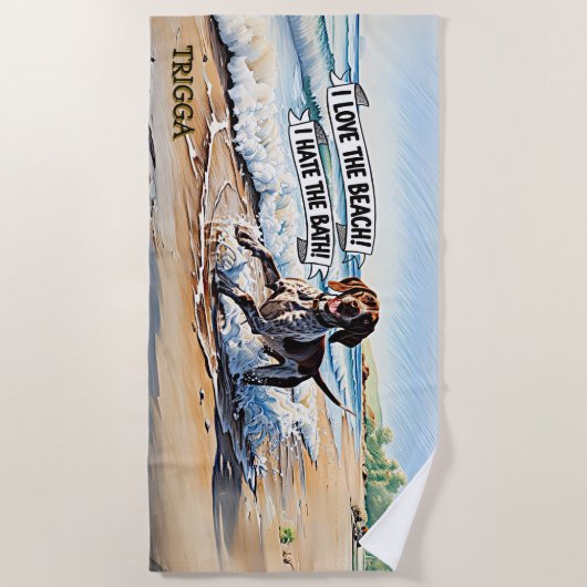 Naam toevoegen, Duitse kortharige aanwijzer in gol Strandlaken (Voorkant)