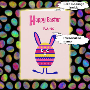 Naam toevoegen Easter egg bunny pink Feestdagen Kaart
