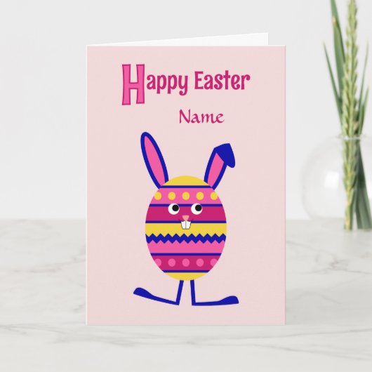 Naam toevoegen Easter egg bunny pink Feestdagen Kaart (Voorkant)