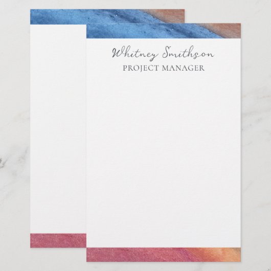 Naam toevoegen Eenvoudige Abstracte bruine & blauw Briefpapier (Voorkant / Achterkant)