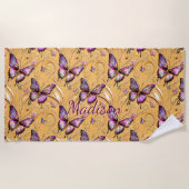 Naam toevoegen: Fantasy Butterfly Mauve Iridescent Strandlaken (Voorkant)