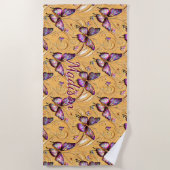 Naam toevoegen: Fantasy Butterfly Mauve Iridescent Strandlaken (Voorkant)