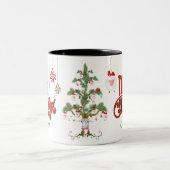 Naam toevoegen: Fleece Navidad Merry Kerstmis Tree Tweekleurige Koffiemok (Center)