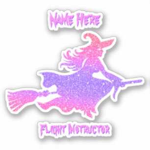 Naam toevoegen: Flight Instructor Witch op vliegen Sticker
