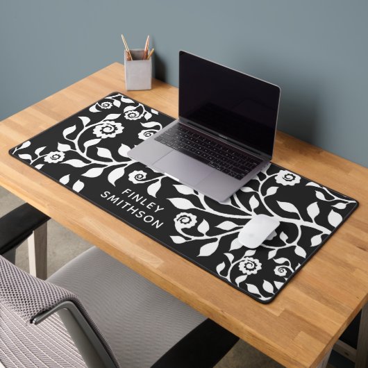 Naam toevoegen Floral Swirls Bold Boho Zwart-wit Bureaumat (Kantoor 2)