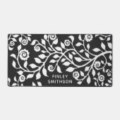 Naam toevoegen Floral Swirls Bold Boho Zwart-wit Bureaumat (Voorkant)