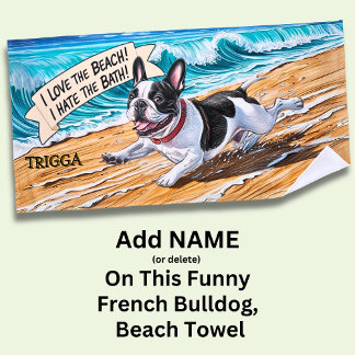 Naam toevoegen, Franse Bulldog Running in Waves Strandlaken