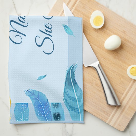 Naam toevoegen Geef Tekst uit Ze heeft Boho Blue F Theedoek (Quarter Fold)