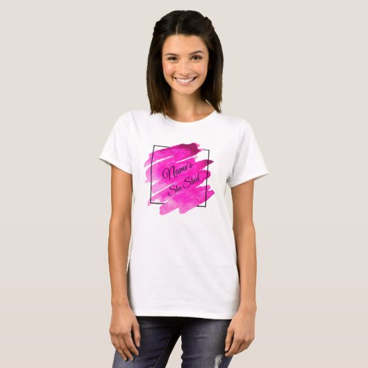 Naam toevoegen Geef Tekst uit Zij vormde Mauve Pen T-shirt (Voorkant volledig)